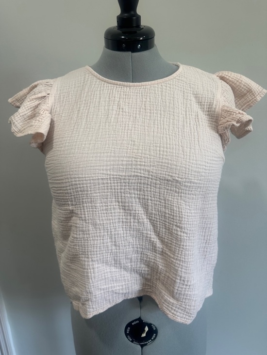 Listicle Tops - Listicle Cream Textured Short Sleeve Ruffle Top  Size M Cotton